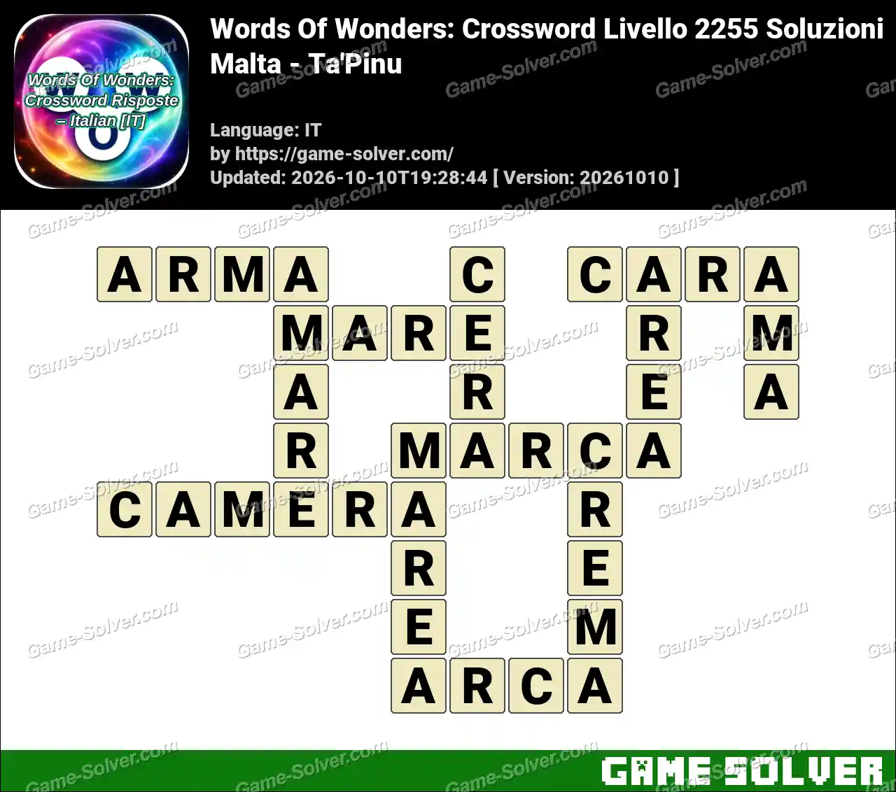 Words Of Wonders: Crossword Livello 2255 Soluzioni – Malta – Ta’Pinu